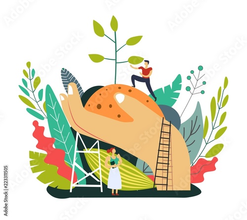 Ground and soil in hands of human leaves vector