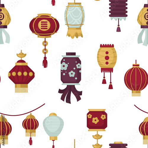 Lanterns of Eastern and Oriental style seamless pattern vector © Sonulkaster