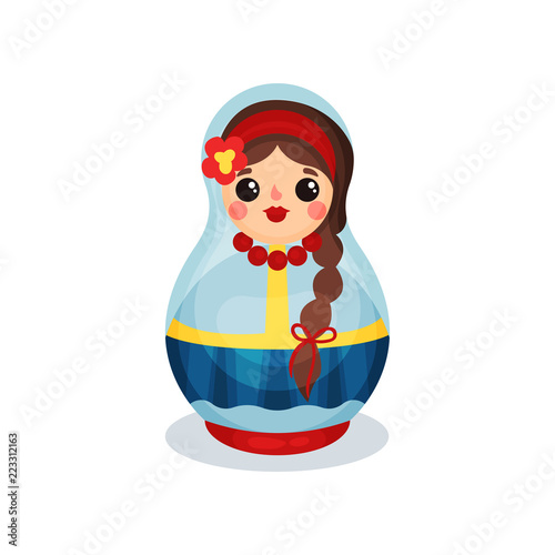 Nesting doll, traditional Russian wooden matryoshka vector Illustration on a white background