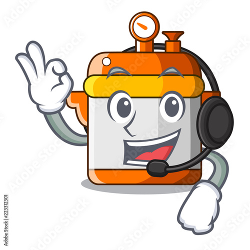 With headphone electric pressure cooker isolated on mascot