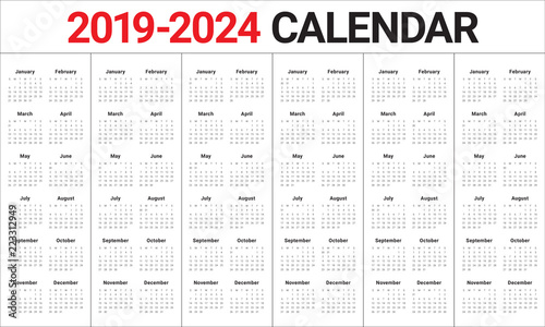 Year 2019 2020 2021 2022 2023 2024 calendar vector design template