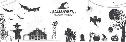 Seamless pattern for Halloween celebration silhouette. Vector illustration.