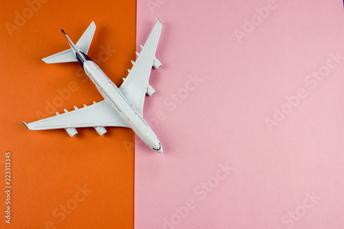 Travel concept with plane model, aircraft. 