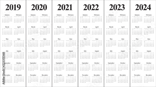 Year 2019 2020 2021 2022 2023 2024 calendar vector design template