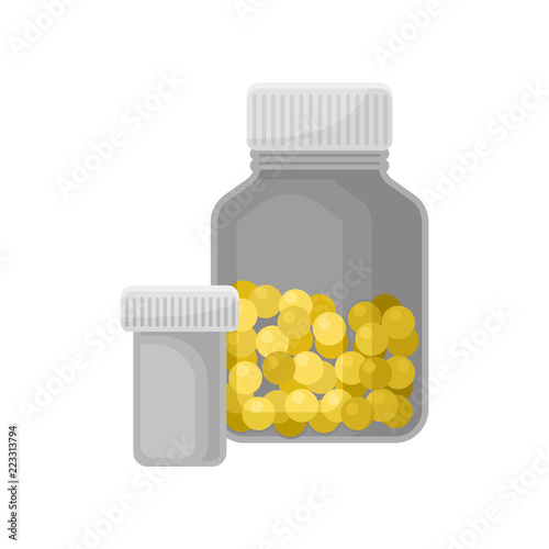 Medicine bottles, pharmaceutic containers for vitamins, drugs, tablets, capsules, prescriptions vector Illustration on a white background