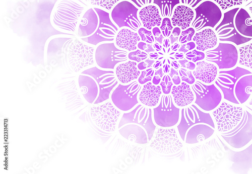Abstract mandala graphic design and watercolor digital art painting for ancient  geometric concept background