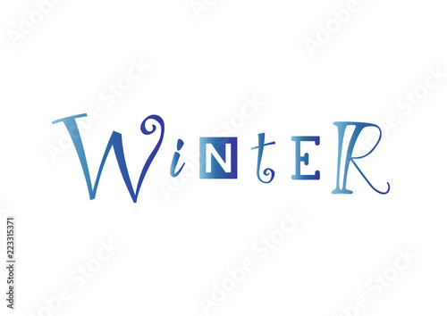Lettering of Winter with different letters in blue gradient isolated on white background for decoration, poster, banner, design, decor, packaging. calendar, postcard, sticker, scrapbooking
