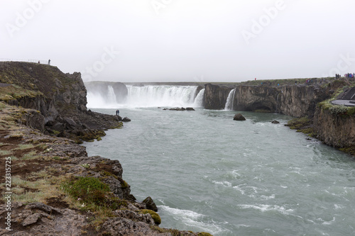 The famous Godafoss waterfall on a cloudy day in Iceland