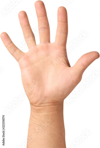 Palm stop hand caucasian close-up human hand open waving