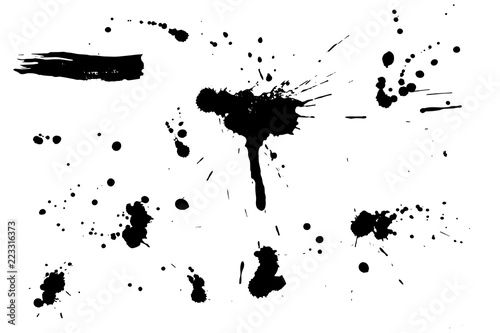 Set of black hand made blots and ink splashes