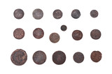 Old coins of Russian empire collection isolated on white background.