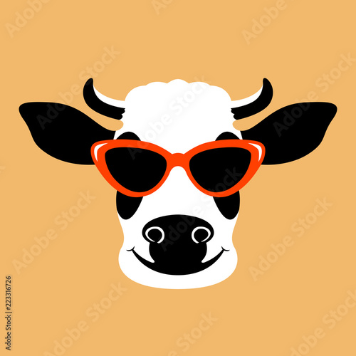 cow in the glasses face  vector illustration flat
