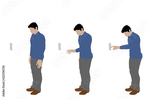 Man entering pin code. Isolated on white background. Vector illustration.
