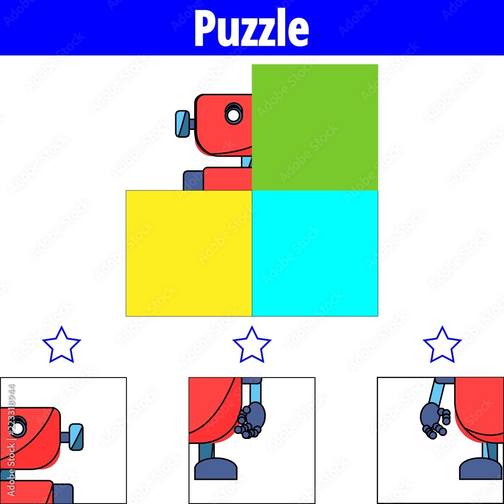 Puzzle game Visual Educational Game for children. Worksheet for preschool  kids. Vector illustration. Robot vector de Stock | Adobe Stock