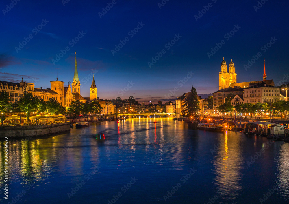 View of Zurich at Night, Switzerland View of Zurich at Night, Switzerland