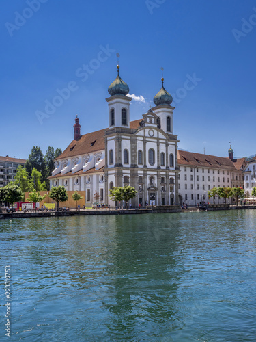 Jesuit Church on the River Reuss in Lucerne, Switzerland