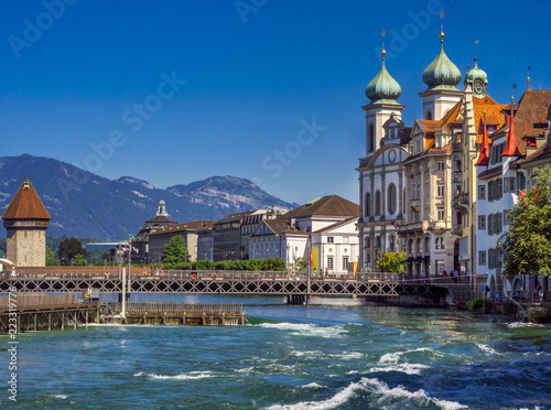 Jesuit Church on the River Reuss in Lucerne, Switzerland, Europe