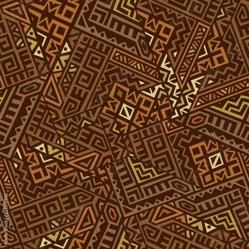 Geometric seamless pattern created in trendy ethnic style. Unique boho tile. Perfect for textile design, wrapping paper, wallpaper, site backdrop and screens background.