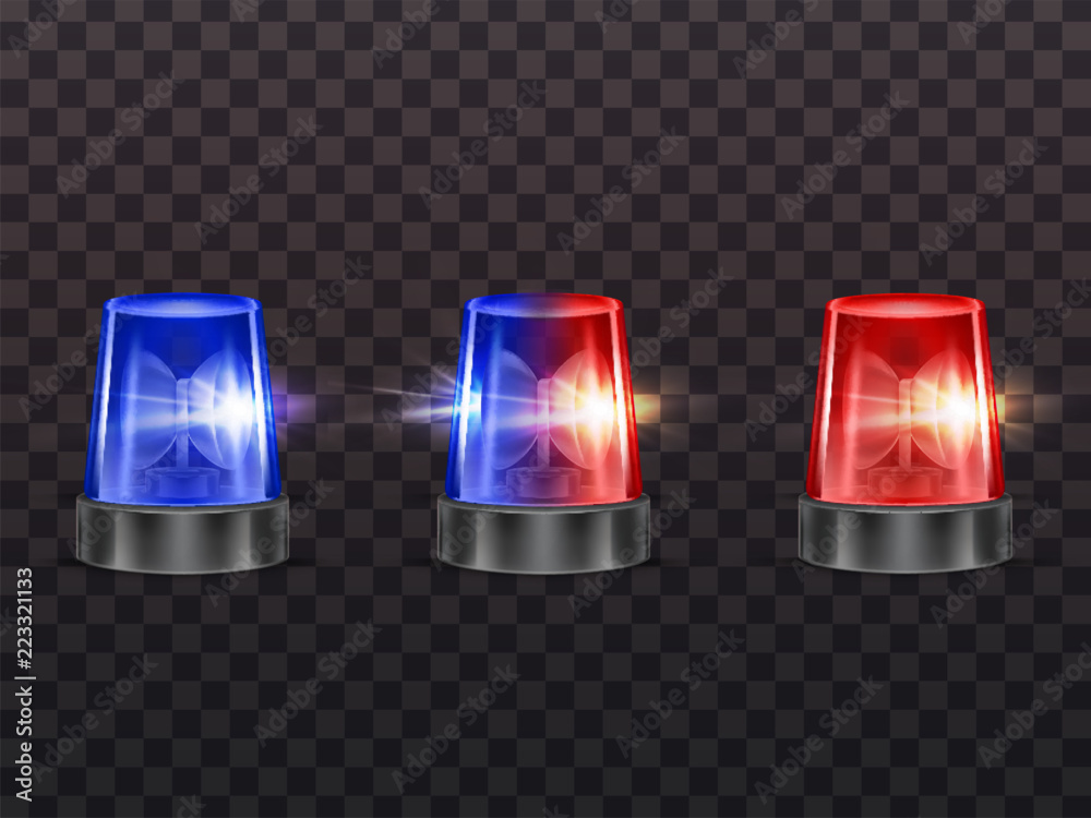 Vector 3d realistic red and blue flashers. Police, ambulance or