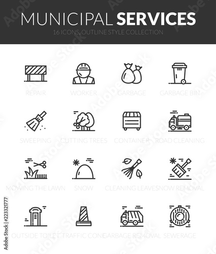 Outline black icons set in thin modern design style