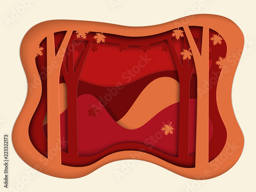 Maple Autumn leaves paper art style for background.