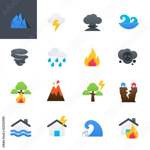 Natural Disaster Colourful Icons Set, Vector Illustration Design