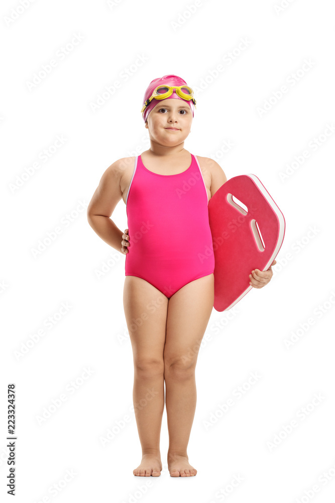 Little girl swimmer with a swimming pad Stock Photo