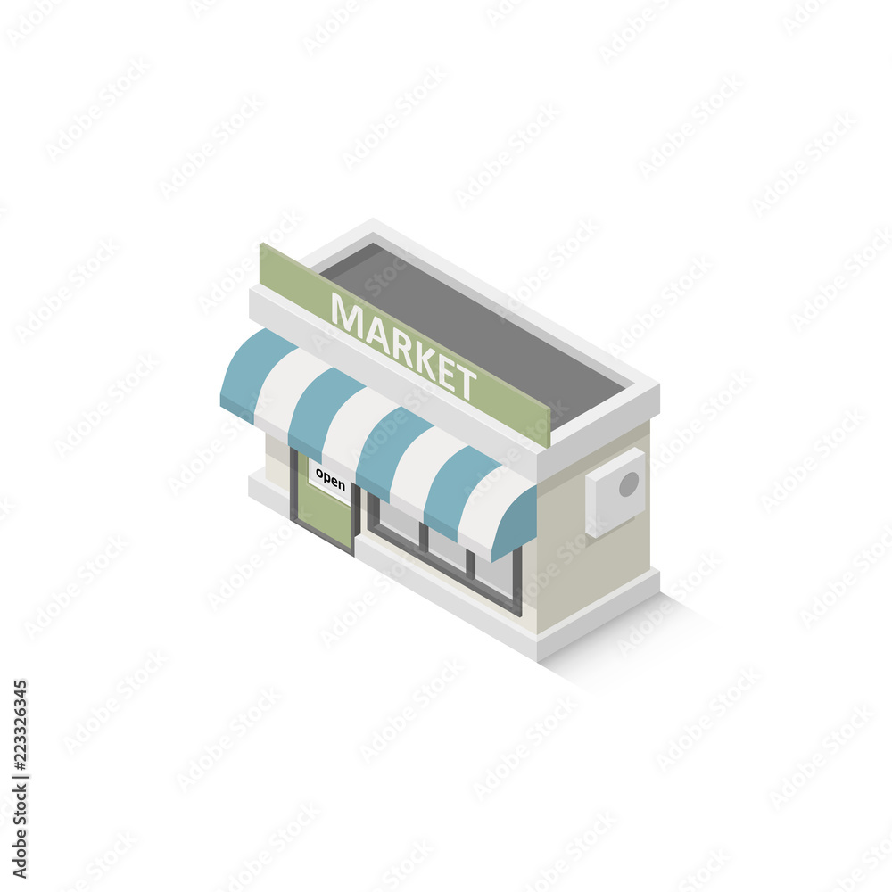 Isometric shop market. Illustration isolated on white background. Graphic concept for your design Isometric shop market. Illustration isolated on white background. Graphic concept for your design