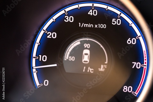 Close up of a Tachometer in a Car