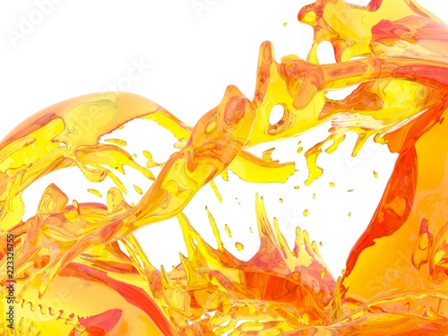 Yellow orange liquid splash isolated on white background