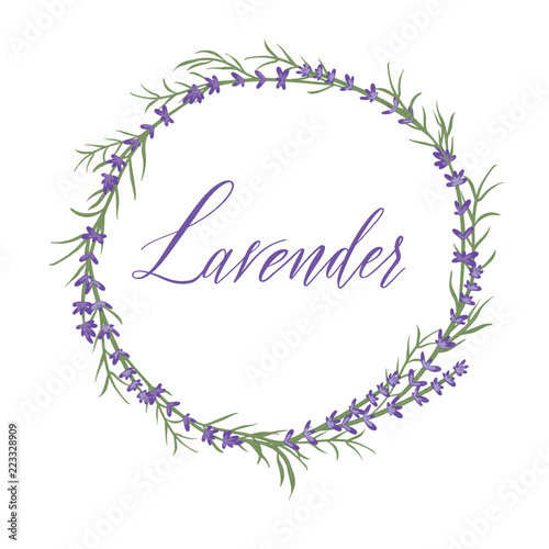 Fototapeta Naklejka Na Ścianę i Meble -  The lavender wreath with hand lettering word Lavender. Lavender