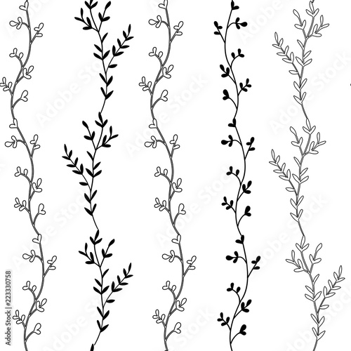 Modern vector seamless pattern with hand drawn leaves.