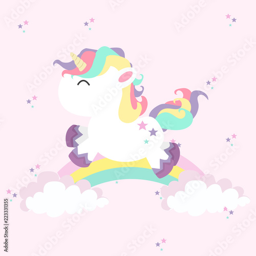 Fototapeta Naklejka Na Ścianę i Meble -  Unicorn mini with rainbows in colored pastel