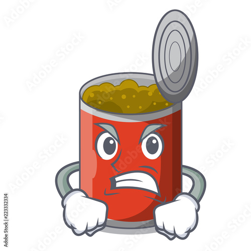 Angry canned food on the table cartoon