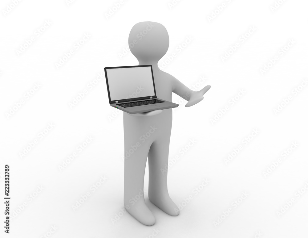 3d people - man, person with a laptop 3d people - man, person with a laptop