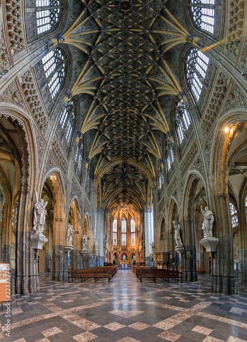 Beautiful view of the interior of the St-Jacob's church (Sint-Jacobs, Saint-Jacques) in Liege, Belgium