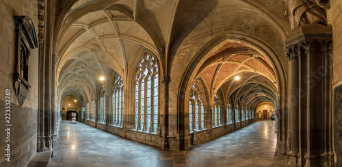 Beautiful view of the interior of the St. Paul's cathedral cloister in Liege, Belgium photo