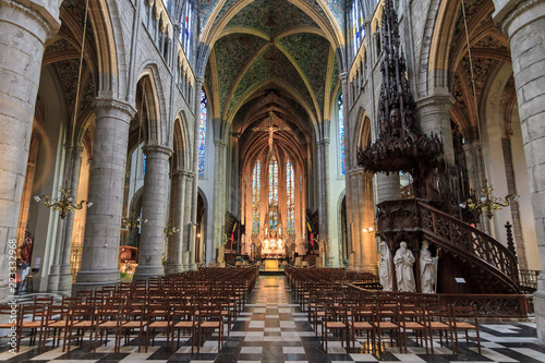 Beautiful view of the interior of the St. Paul's cathedral (Liege cathedral) in Liege, Belgium