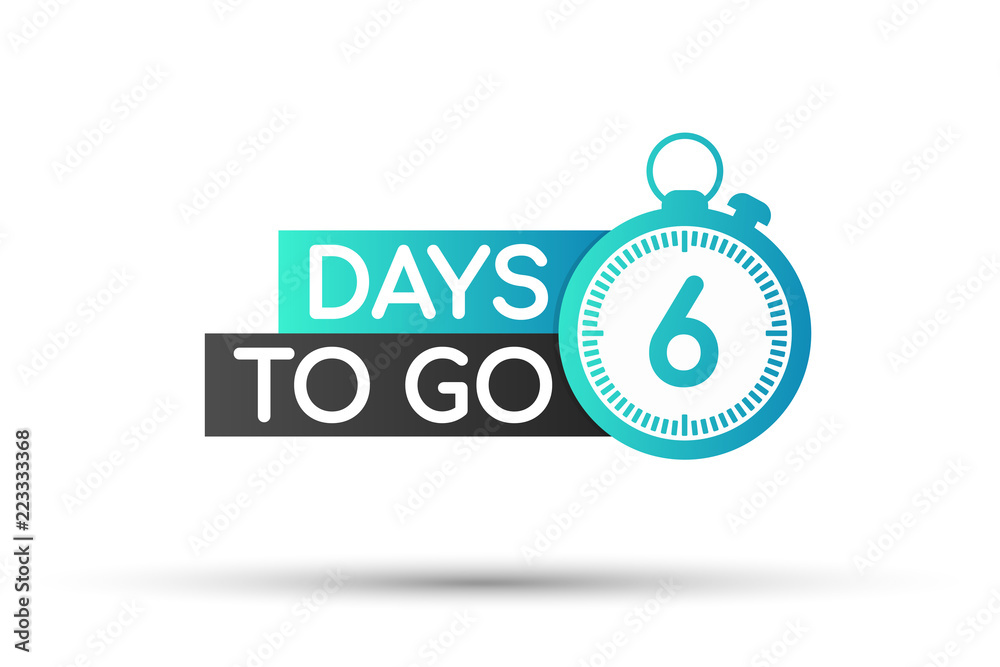Six days to go. Flat icon. Vector typographic design. Vector illustration. Six days to go. Flat icon. Vector typographic design. Vector illustration.