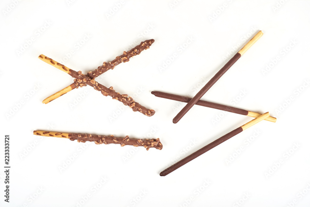 chocolate biscuit stick isolated on white background. chocolate biscuit stick isolated on white background.