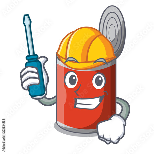 Automotive canned food on the tablecloth cartoon