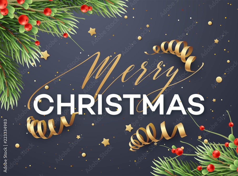 Fototapeta premium Merry Christmas greeting card vector template