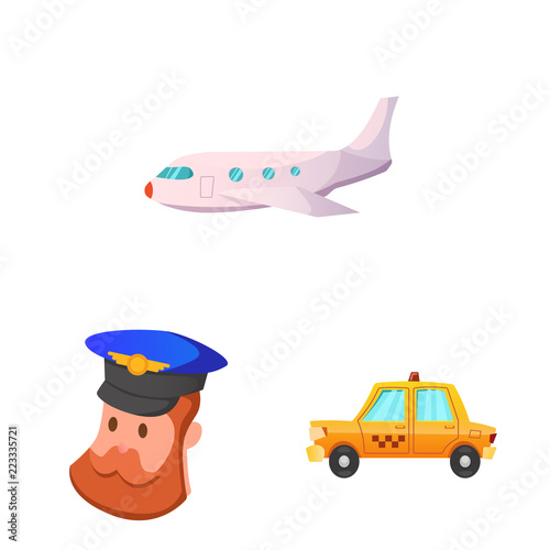 Vector design of airport and airplane logo. Set of airport and plane vector icon for stock.