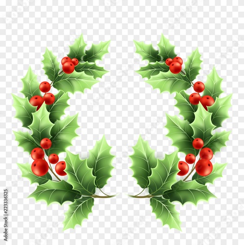 Christmas holly wreath realistic illustration
