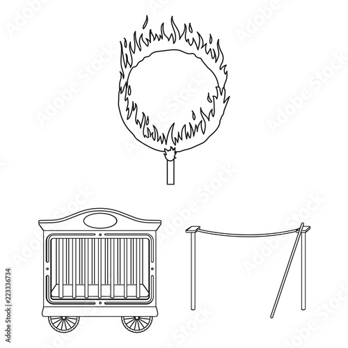 Circus and attributes outline icons in set collection for design. Circus Art vector symbol stock web illustration.