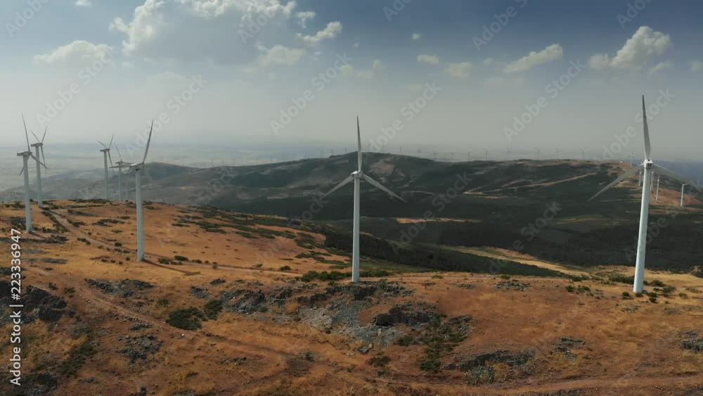 Aerial view of Wind Turbines windmills . 4K, UHD