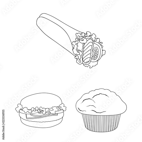 Fast food outline icons in set collection for design.Food from semi-finished products vector symbol stock web illustration.