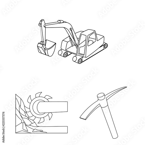 Mining industry outline icons in set collection for design. Equipment and tools vector symbol stock web illustration.