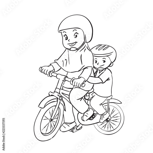 Children are biking Cartoon Illustration
