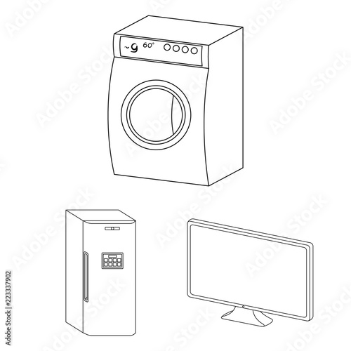 Smart home appliances outline icons in set collection for design. Modern household appliances vector symbol stock web illustration.